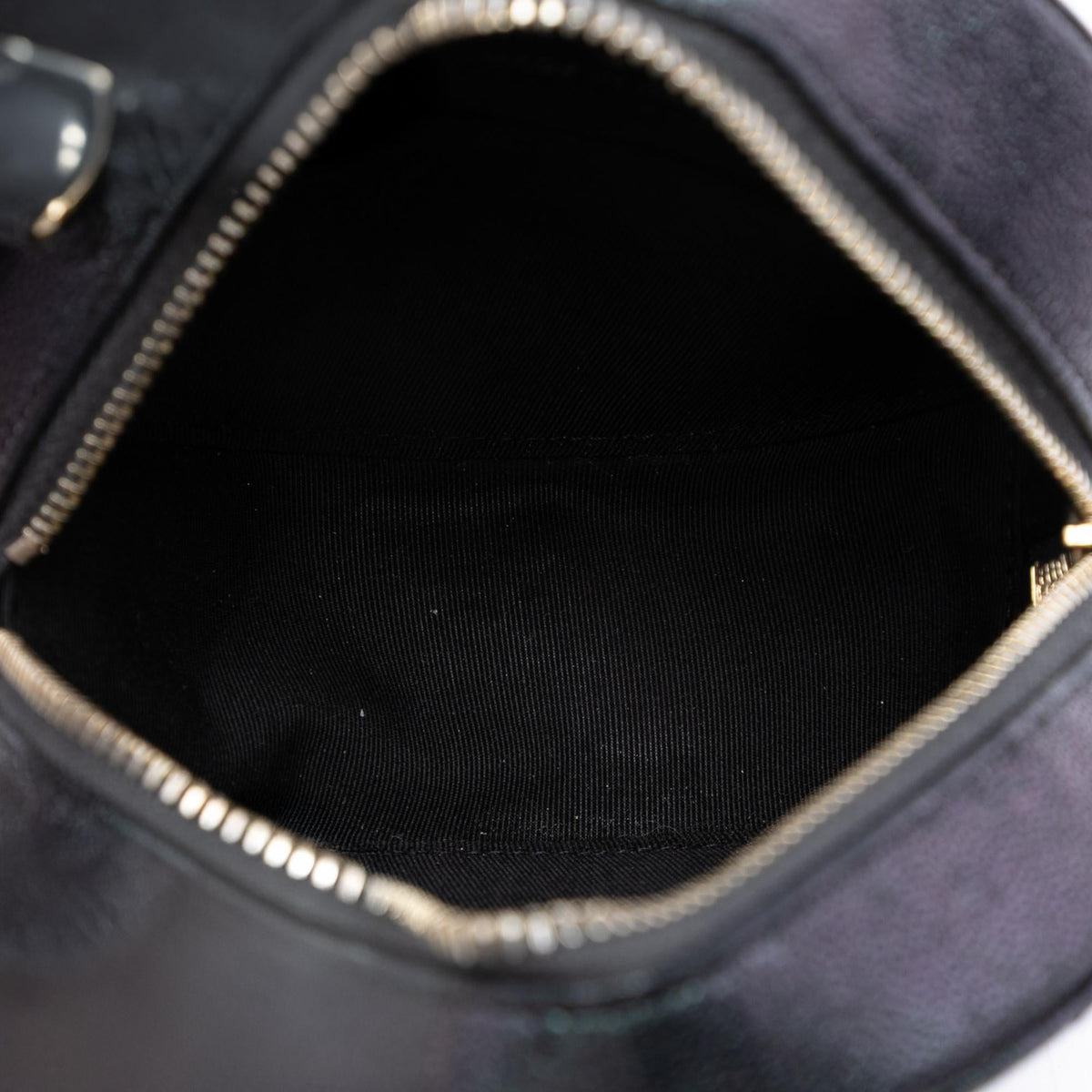 Chanel CC Quilted Iridescent Caviar Round Clutch With Chain