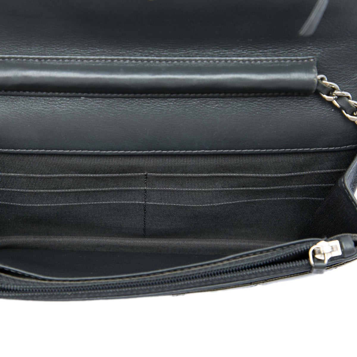 Chanel CC Quilted Striated Metallic Patent Wallet on Chain