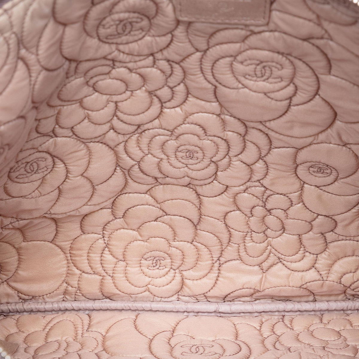 Chanel Large CC Embossed Metallic Lambskin Camellia O Case Clutch