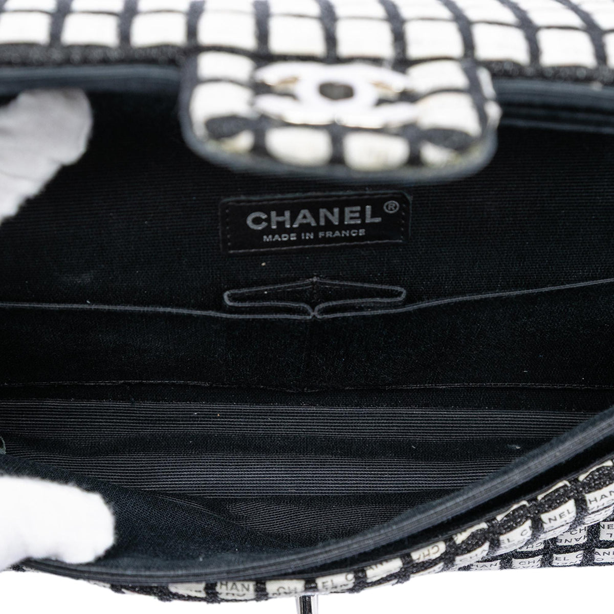 Chanel Medium Classic Ribbon and Tweed Logo Double Flap