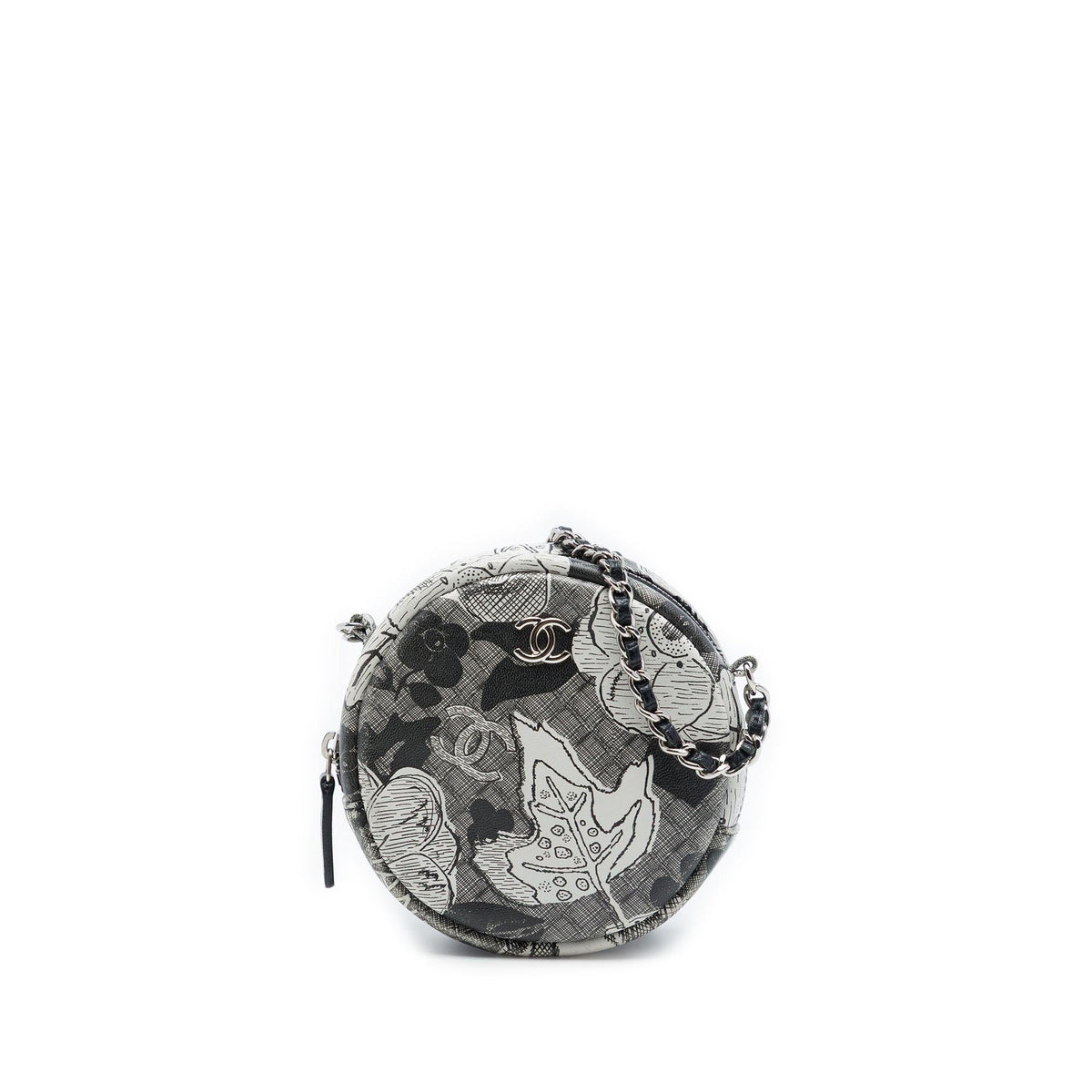 Chanel CC Calfskin Floral Round Clutch with Chain
