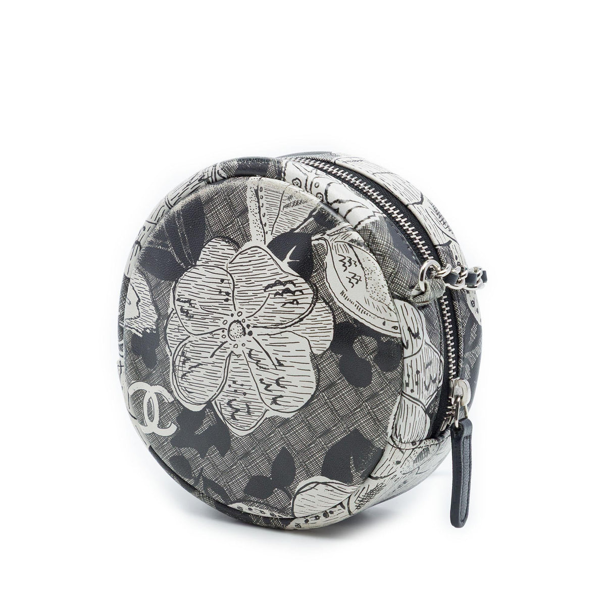 Chanel CC Calfskin Floral Round Clutch with Chain