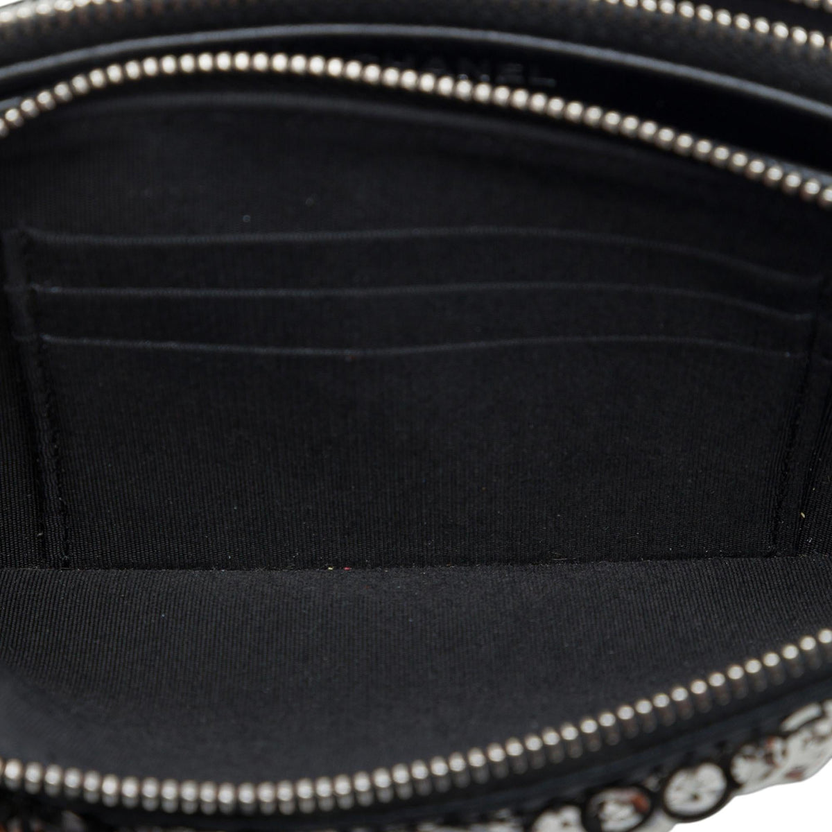 Chanel CC Calfskin and Sequin Double Zip Wallet on Chain