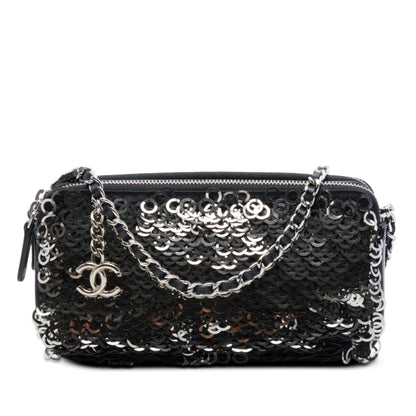 Chanel CC Calfskin and Sequin Double Zip Wallet on Chain