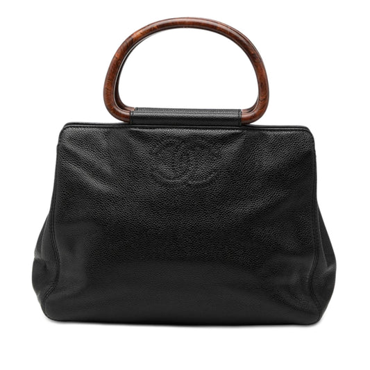 Chanel CC Caviar Wood Top Handle Bag
