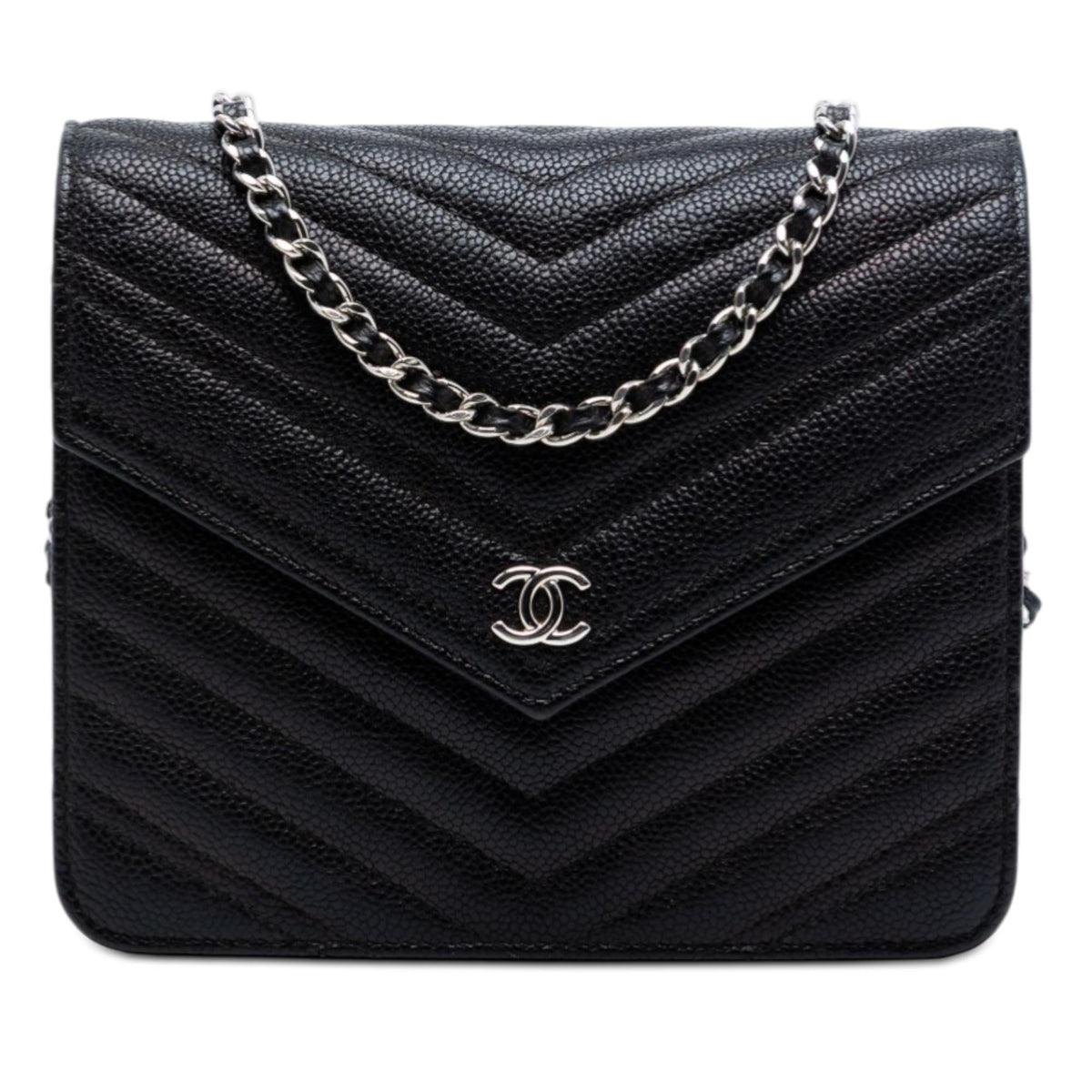 Chanel CC Chevron Caviar Square Wallet On Chain