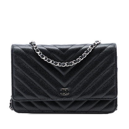 Chanel CC Chevron Caviar Wallet On Chain