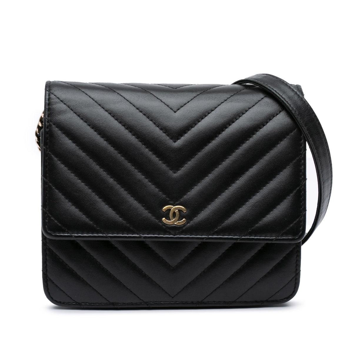 Chanel CC Chevron Lambskin Square Wallet On Chain