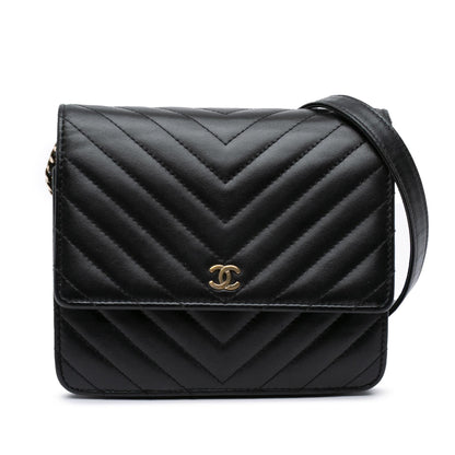 Chanel CC Chevron Lambskin Square Wallet On Chain
