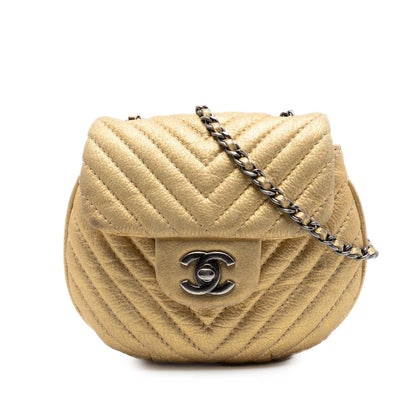 Chanel CC Chevron Metallic Aged Calfskin Bubble Flap