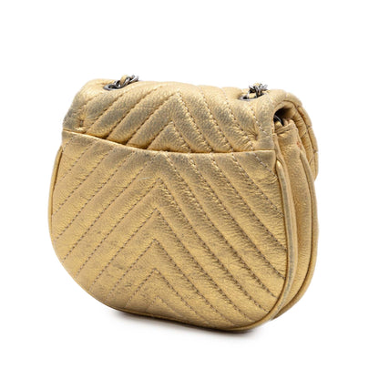 Chanel CC Chevron Metallic Aged Calfskin Bubble Flap