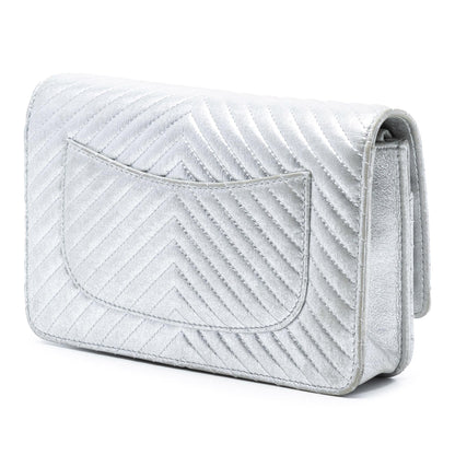 Chanel CC Chevron Metallic Lambskin Wallet On Chain