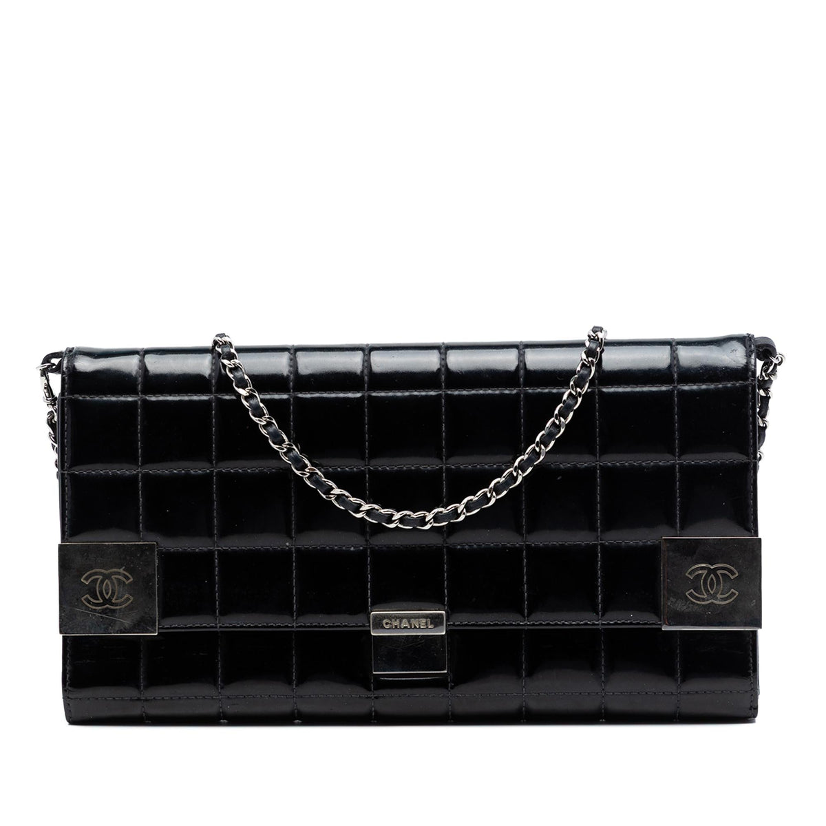 Chanel CC Chocolate Bar Patent Clutch on Chain