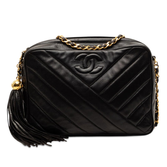 Chanel CC Diagonal Quilted Lambskin Tassel Camera Bag
