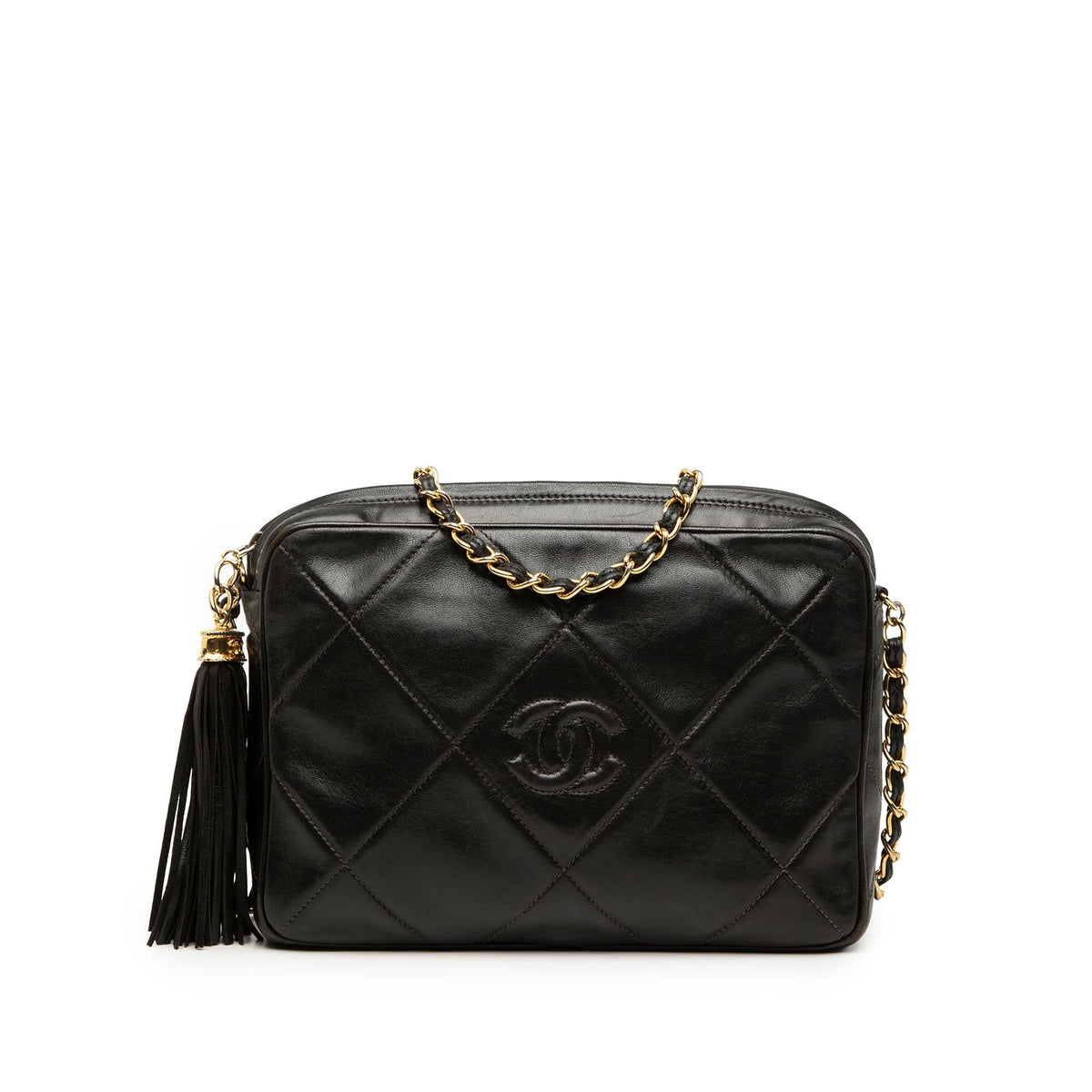 Chanel CC Diamond Quilted Lambskin Tassel Camera Bag