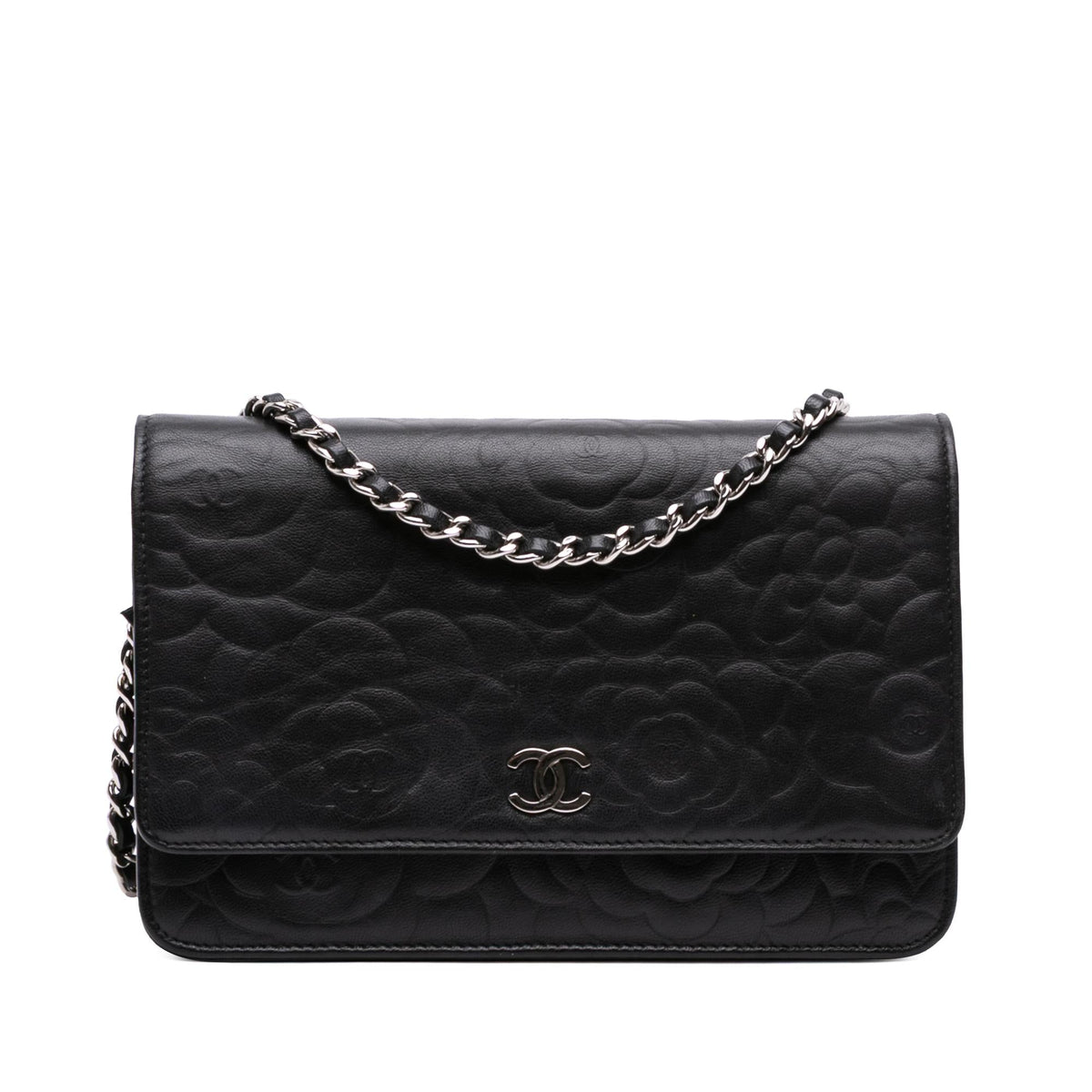 Chanel CC Embossed Lambskin Camellia Wallet On Chain