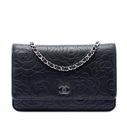 Chanel CC Embossed Lambskin Camellia Wallet On Chain