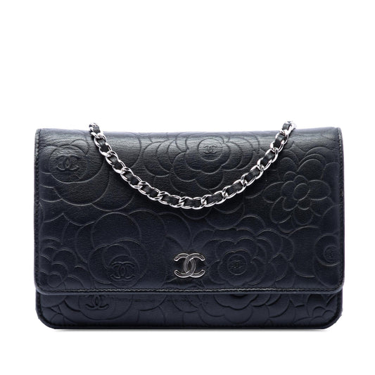 Chanel CC Embossed Lambskin Camellia Wallet On Chain