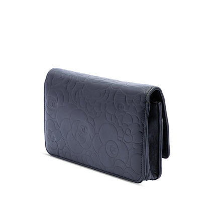 Chanel CC Embossed Lambskin Camellia Wallet On Chain