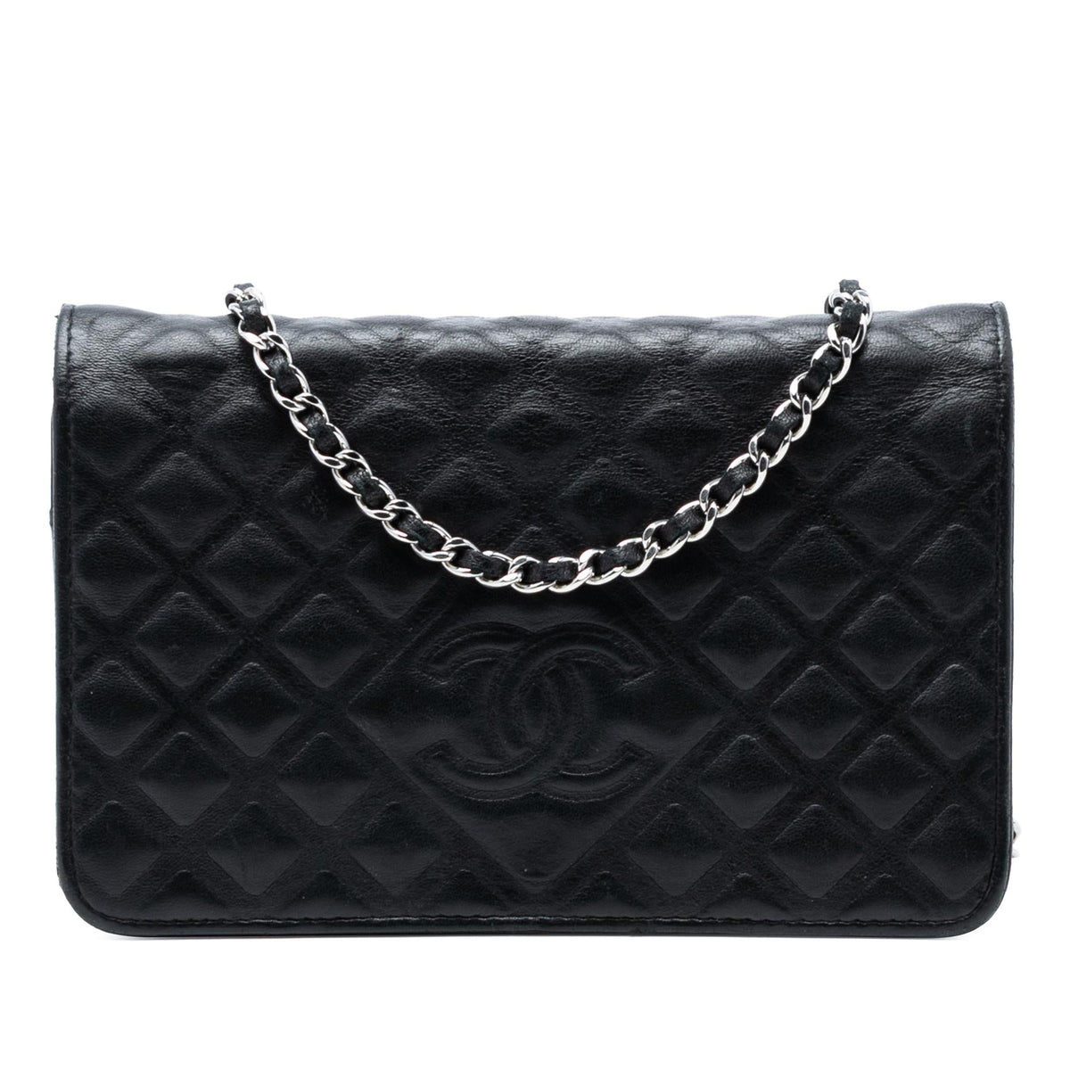 Chanel CC Embossed Lambskin Diamond Wallet On Chain