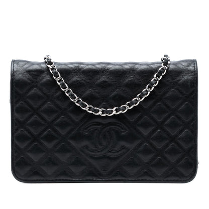 Chanel CC Embossed Lambskin Diamond Wallet On Chain