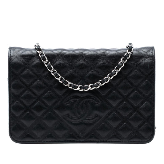 Chanel CC Embossed Lambskin Diamond Wallet On Chain
