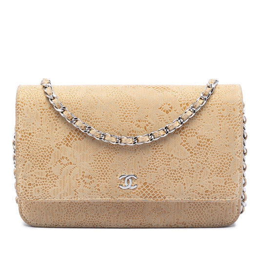 Chanel CC Lace Overlay Goatskin Wallet On Chain