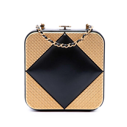 Chanel CC Lambskin and Metal Square Clutch with Chain