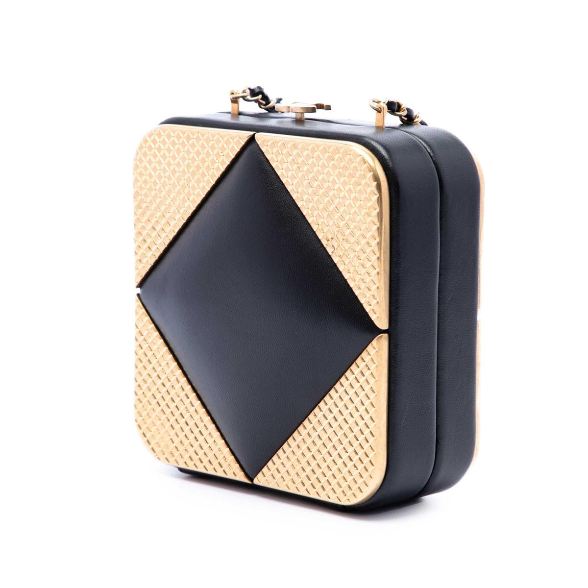 Chanel CC Lambskin and Metal Square Clutch with Chain