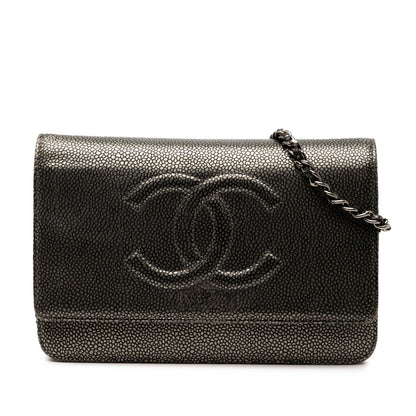 Chanel CC Metallic Caviar Wallet on Chain