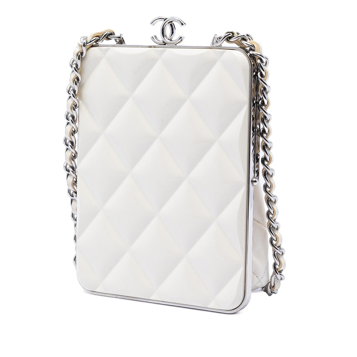 Chanel CC Quilted Acrylic and Lambskin Evening Clutch With Chain