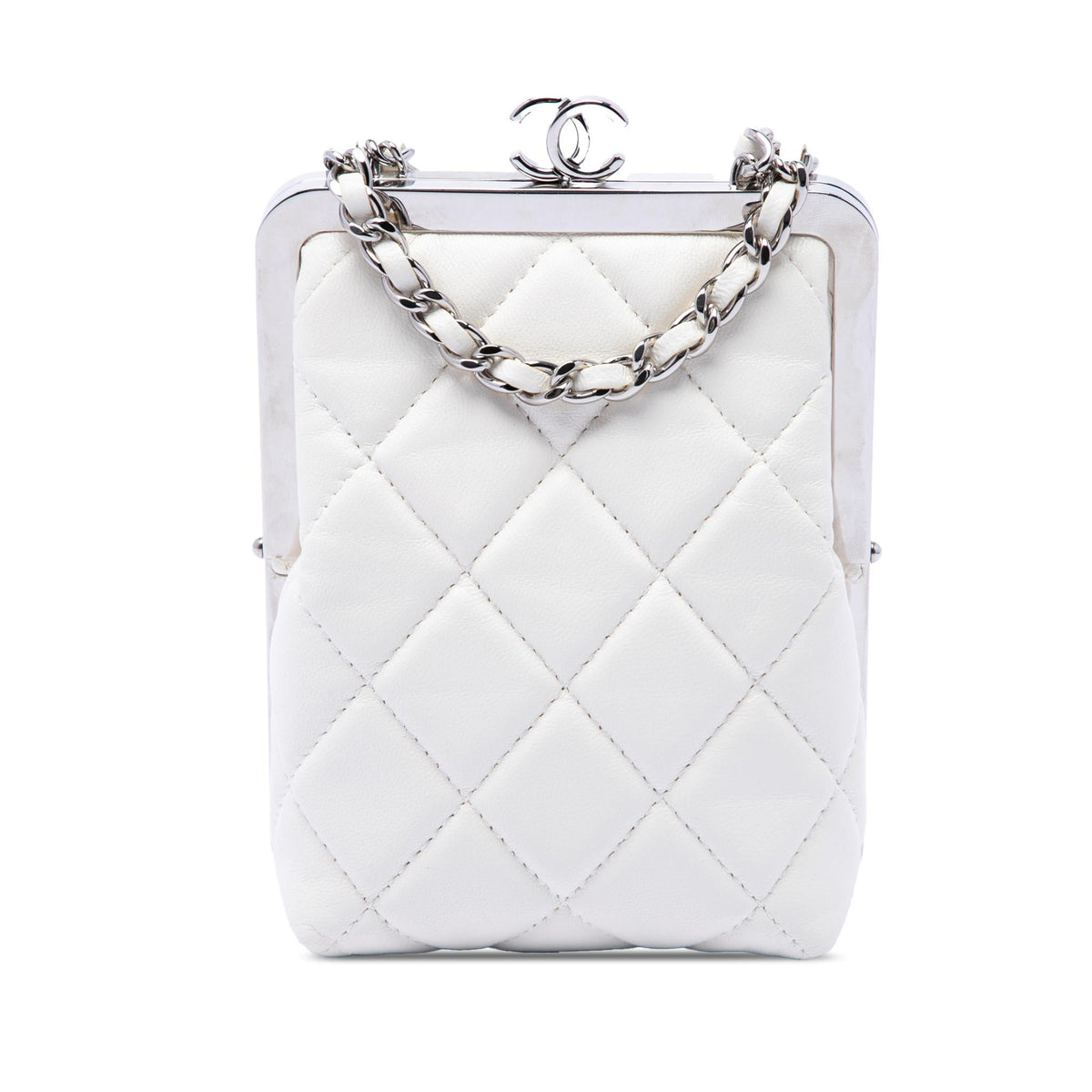 Chanel CC Quilted Acrylic and Lambskin Evening Clutch With Chain