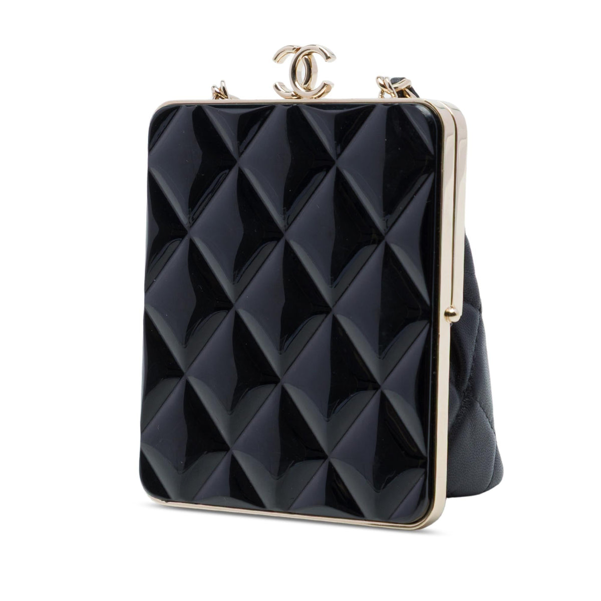 Chanel CC Quilted Acrylic and Lambskin Evening Clutch With Chain