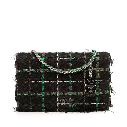 Chanel CC Quilted Boucle Tweed Robot Charm Wallet On Chain