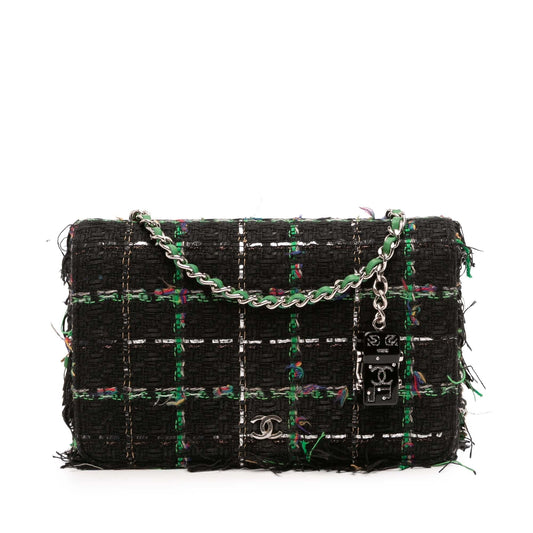 Chanel CC Quilted Boucle Tweed Robot Charm Wallet On Chain