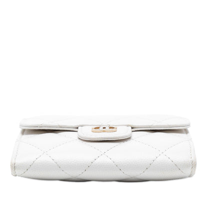 Chanel CC Quilted Caviar Flap Card Holder with Chain