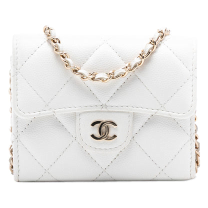 Chanel CC Quilted Caviar Flap Card Holder with Chain