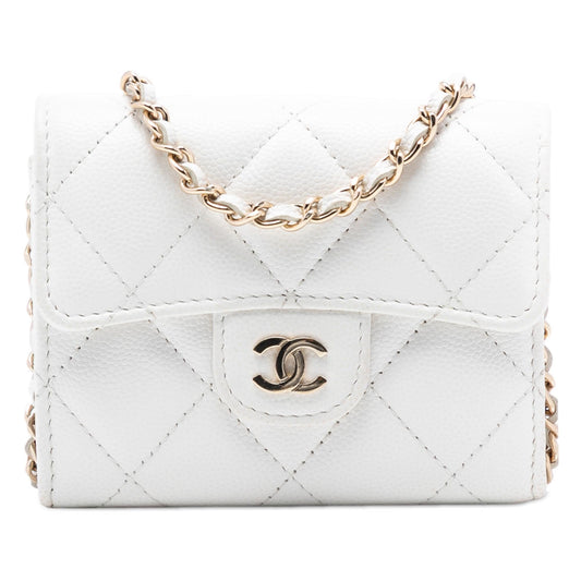 Chanel CC Quilted Caviar Flap Card Holder with Chain