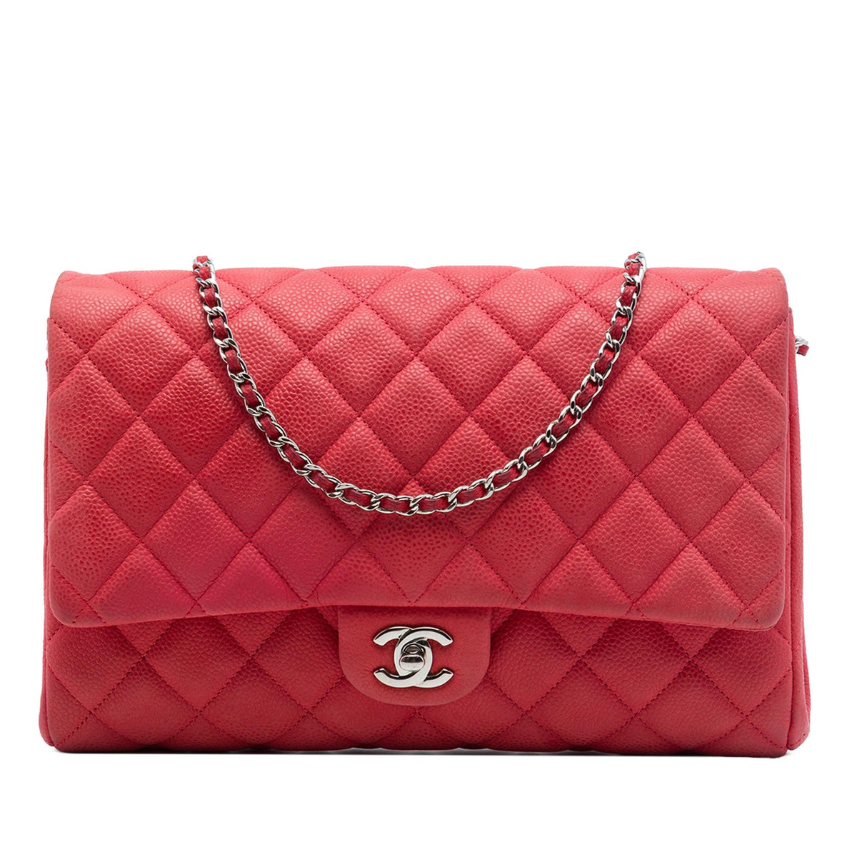 Chanel CC Quilted Caviar Flap Clutch with Chain