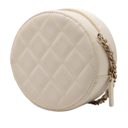Chanel CC Quilted Caviar Round Clutch With Chain