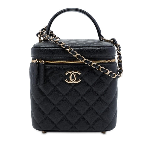 Chanel CC Quilted Caviar Top Handle Vanity with Chain