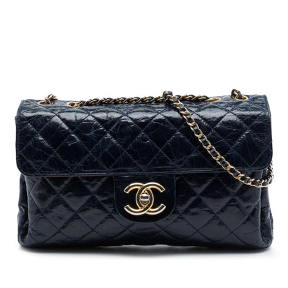 Chanel CC Quilted Crackled Glazed Calfskin Accordion Flap