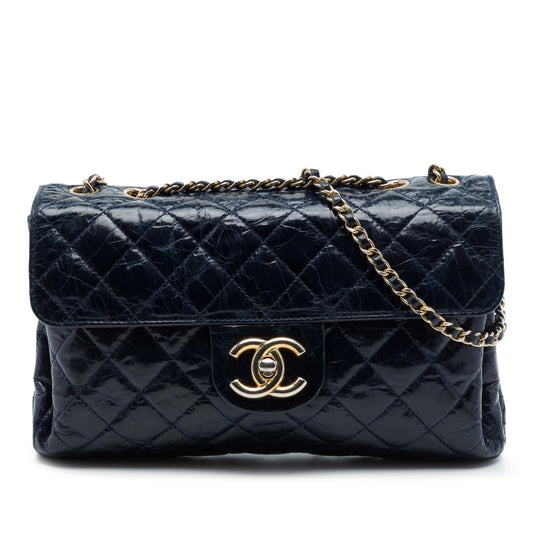 Chanel CC Quilted Crackled Glazed Calfskin Accordion Flap