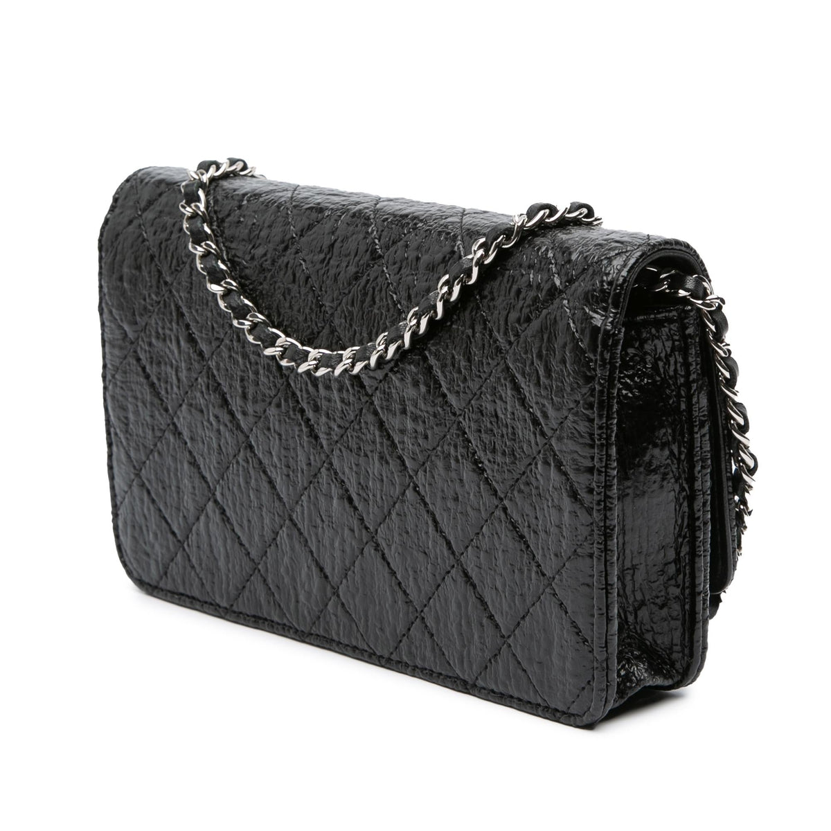 Chanel CC Quilted Crinkled Patent Wallet On Chain