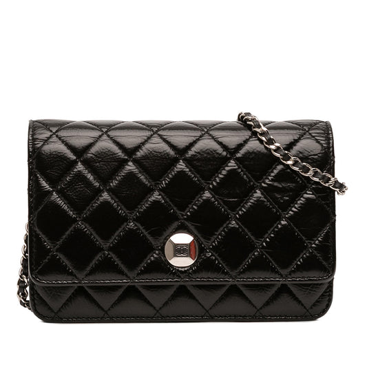 Chanel CC Quilted Crinkled Patent Wallet On Chain