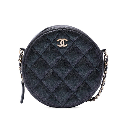 Chanel CC Quilted Iridescent Caviar Round Clutch With Chain