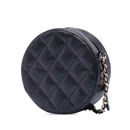 Chanel CC Quilted Iridescent Caviar Round Clutch With Chain