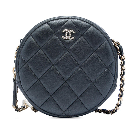 Chanel CC Quilted Iridescent Lambskin Pearl Round Clutch with Chain
