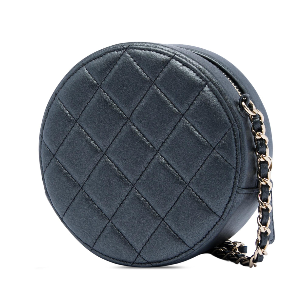 Chanel CC Quilted Iridescent Lambskin Pearl Round Clutch with Chain