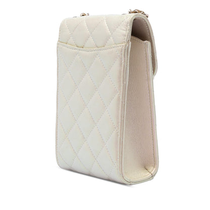 Chanel CC Quilted Iridescent Lambskin Phone Holder with Chain